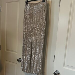 Cable & Gauge Silver Sequin Wide-Leg Trousers